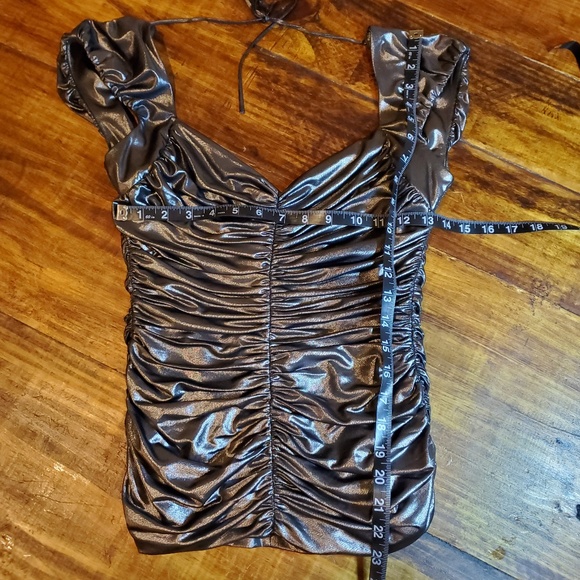 BeBe Silver Metallic Gray Ruffled Bodycon Top - Picture 6 of 6